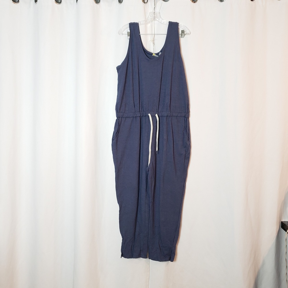 Zella Womens Navy Blue Sleeveless Knit Drawstring Waist Jumpsuit XL Athleisure